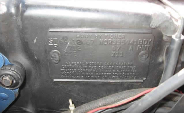 1969 Chevy Camaro Convertible Vin Plate